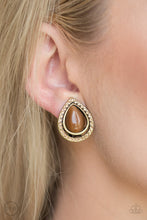 Load image into Gallery viewer, Paparazzi's Noteworthy Shimmer - Brass Clip-On earrings
