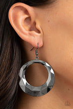 Load image into Gallery viewer, Paparazzi's Fiercely Faceted - Black hoop earrings
