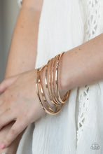 Load image into Gallery viewer, Paparazzi's Lock, STACK, and Barrel - Gold bracelet
