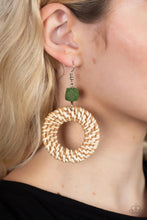 Load image into Gallery viewer, Paparazzi's Wildly Wicker - Green hoop Wood earrings
