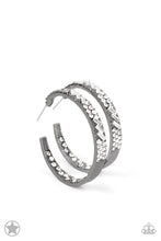 Load image into Gallery viewer, Paparazzi's GLITZY By Association - Gunmetal hoop earrings (Blockbusters)
